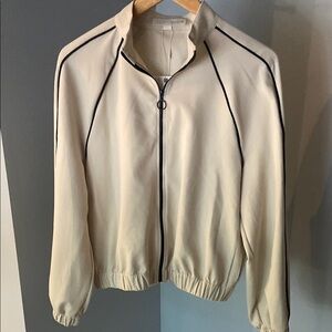 Zara Cream and Black Bomber Jacket with Sporty Design